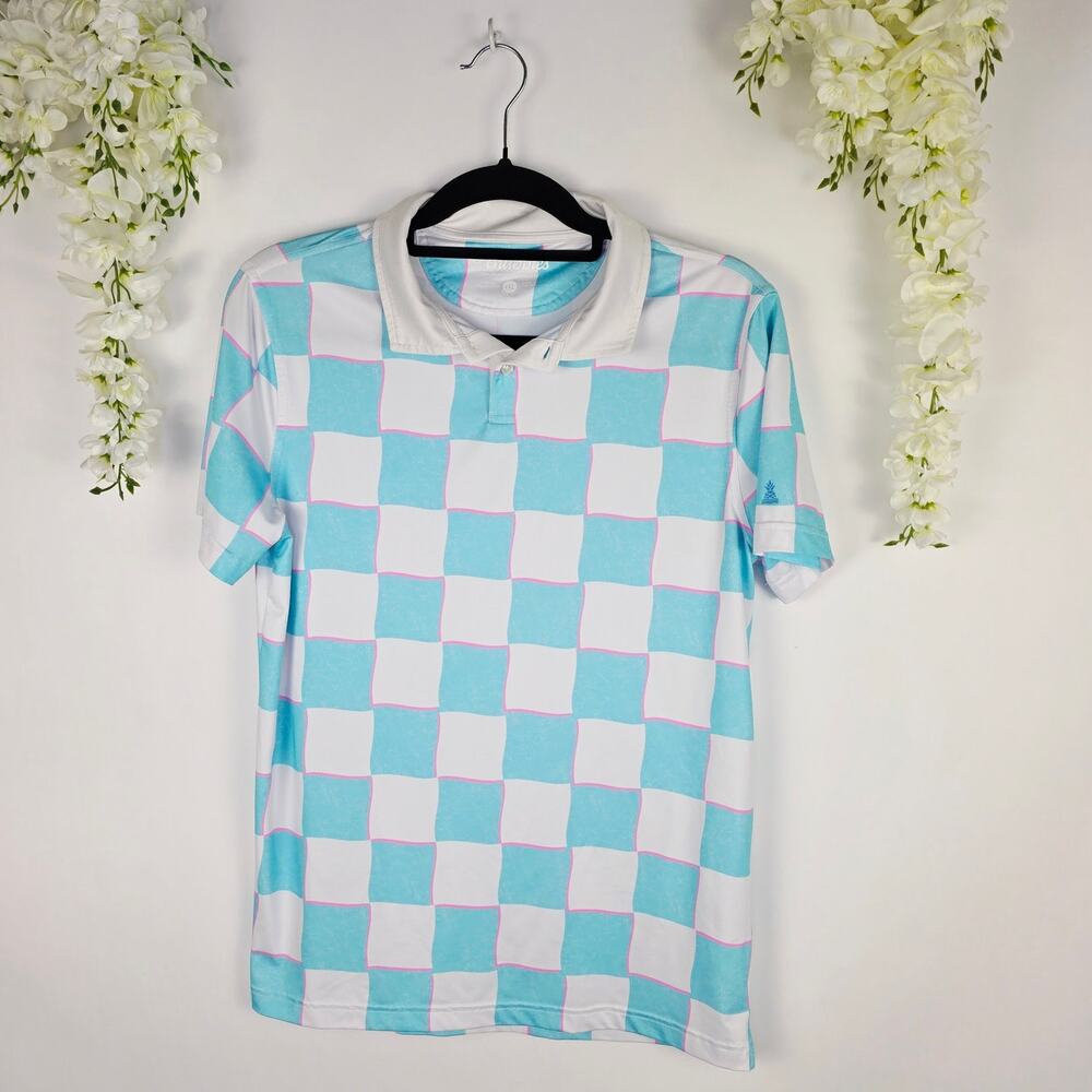 Chubbies Performance Polo Shirt YXL Blue White Checkered Stretch Golf Preppy